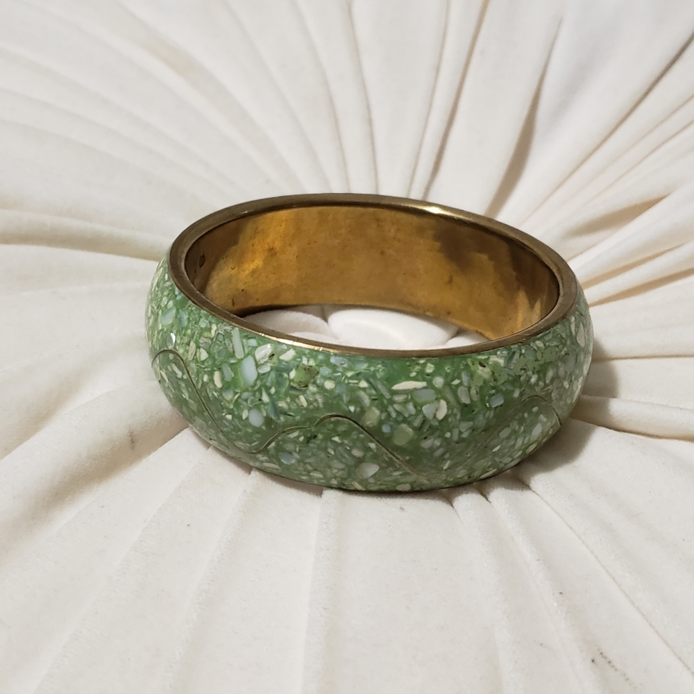 Mint Green and Brass Bangle Bracelet
